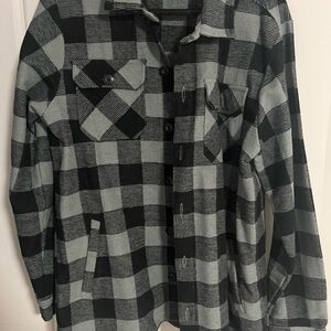 Men's Black and Gray Plaid Casual Button Down Shirt